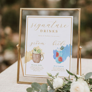 Affiche Bride & Groom Signature Boissons Aquarelle Cocktai