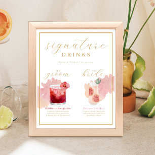 Affiche Bride & Groom Signature Boissons Aquarelle Cocktai
