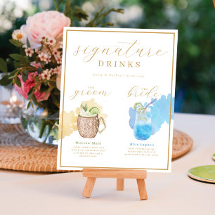 Affiche Bride & Groom Signature Boissons Aquarelle Cocktai