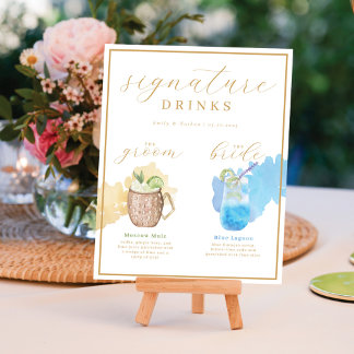 Affiche Bride & Groom Signature Boissons Aquarelle Cocktai