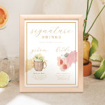 Affiche Bride & Groom Signature Boissons Aquarelle Cocktai<br><div class="desc">Un signe de cocktail mariage pour la mariée douce, acidulée et citronnée et la signature du marié qui est imprégné d'amour ! Notre collection de mariages modernes de cocktails citrus floral paradise capte une ambiance cocktail estivale. Une palette de couleurs doux et feutrée, à base de pêche à la pêche...</div>