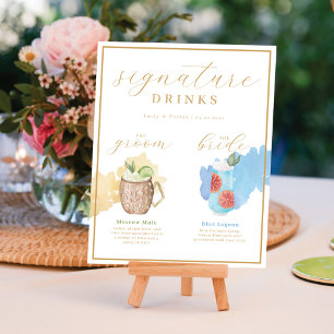 Affiche Bride & Groom Signature Boissons Aquarelle Cocktai