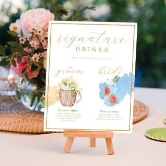Affiche Bride & Groom Signature Boissons Aquarelle Cocktai