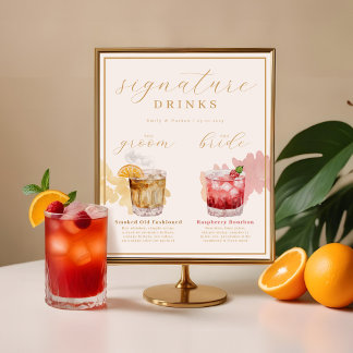 Affiche Bride & Groom Signature Boissons Aquarelle Cocktai
