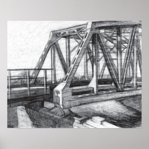 Affiche Bridge old pencilart Monochrome Black & White