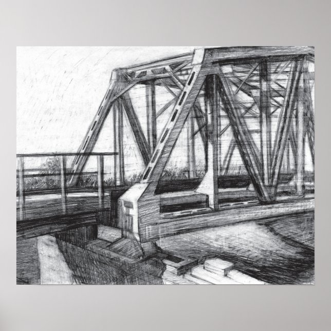 Affiche Bridge old pencilart  Monochrome Black & White (Devant)