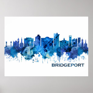 Affiche Bridgeport Connecticut Skyline Blue