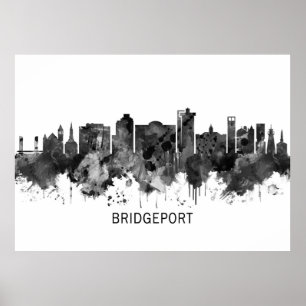 Affiche Bridgeport Connecticut Skyline BW