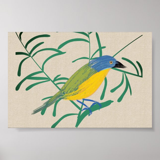 Affiche Bright African Bird Bush Shrike sur toile de lin (Devant)