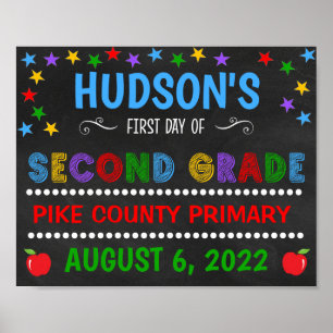 Affiche Bright Chalkboard First Day of Second Grade Sign