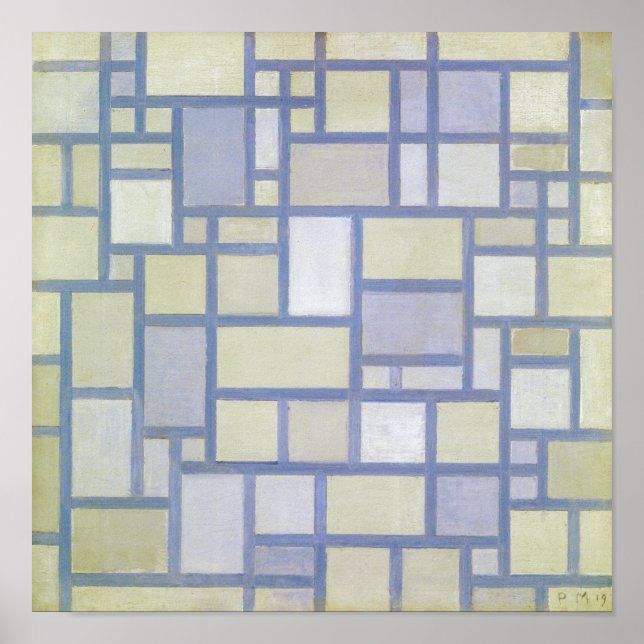 Affiche Bright Colors Gray Lines | Piet Mondrian | (Devant)
