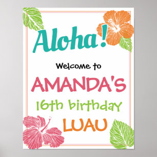 Affiche Bright Colours Island Luau fête d'anniversaire