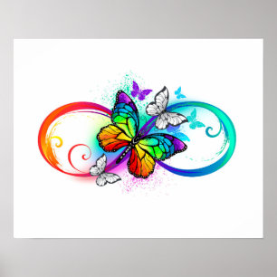 Affiche Bright infinity with rainbow butterfly