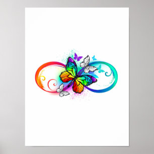 Affiche Bright infinity with rainbow butterfly
