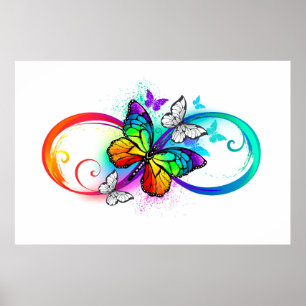 Affiche Bright infinity with rainbow butterfly