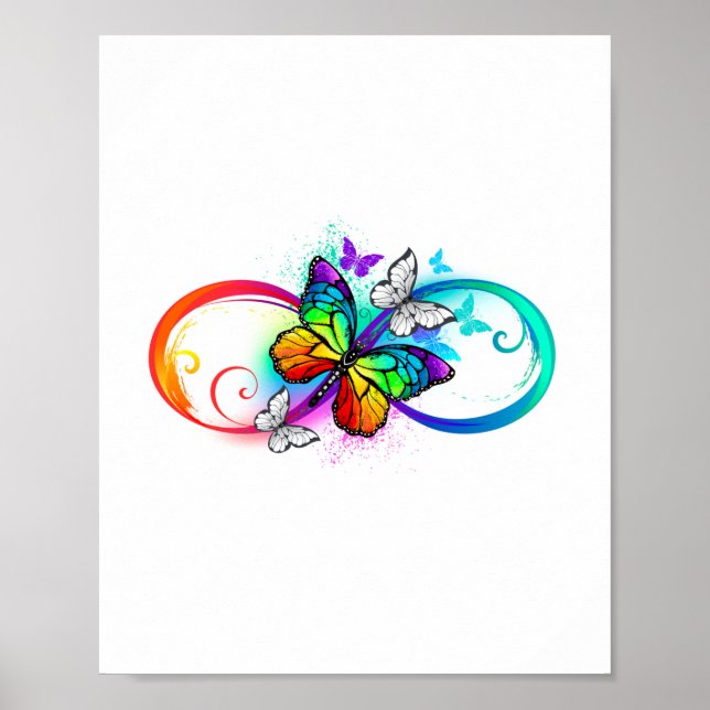 Affiche Bright infinity with rainbow butterfly