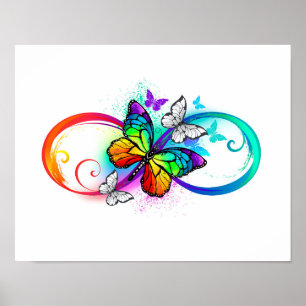 Affiche Bright infinity with rainbow butterfly