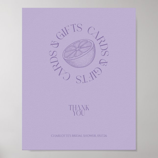 Affiche Bright Minimalist Citrus Bridal favor sign (Devant)