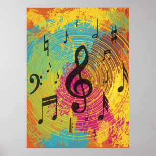 Affiche Bright Music Notes sur l'explosion de couleur