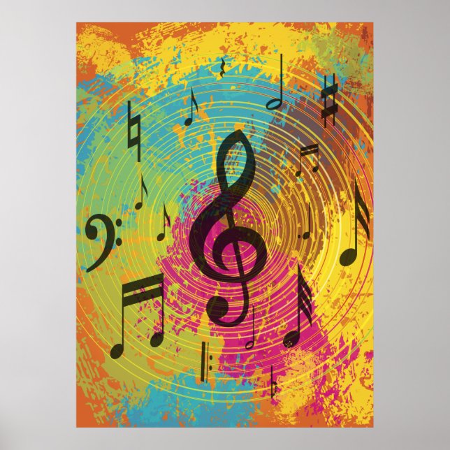 Affiche Bright Music Notes sur l'explosion de couleur (Devant)