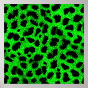 AFFICHE BRIGHT NEON GREEN LIME BLACK ANIMAL PRINT PATTERN