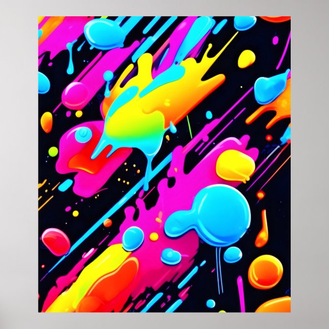 Affiche Bright Neon Splashes dans l'oeuvre Abstraite (Devant)