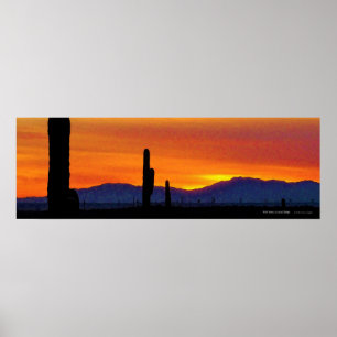 Affiche Bright Orange Arizona Desert Sunset Saguaro Cactus