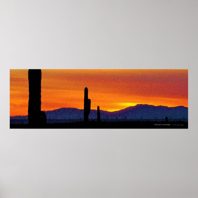 Affiche Bright Orange Arizona Desert Sunset Saguaro Cactus (Devant)