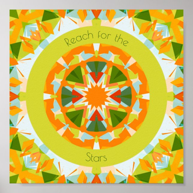 Affiche Bright Orange Green Reach for the Stars Kids Room (Devant)
