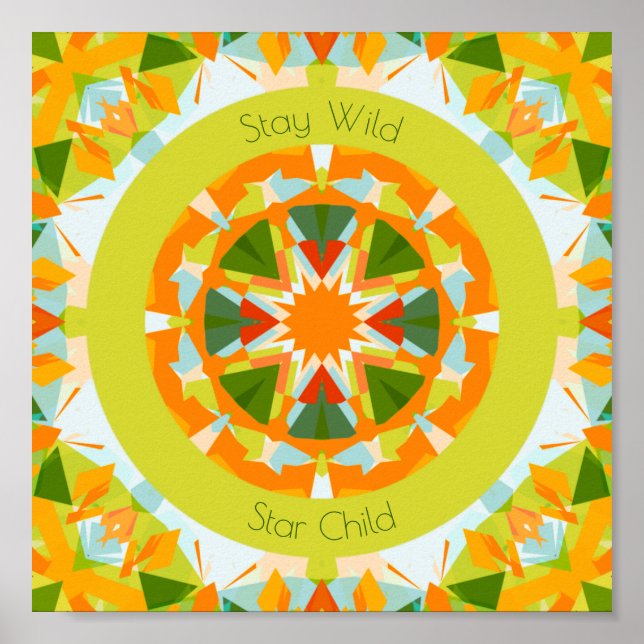 Affiche Bright Orange Green Stay Wild Star Child Nursery (Devant)