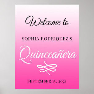 Affiche Bright Pink Quinceañera 15e anniversaire Bienvenue