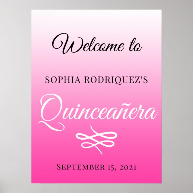 Affiche Bright Pink Quinceañera 15e anniversaire Bienvenue (Devant)