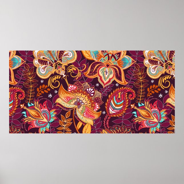 Affiche Bright seamless pattern in paisley style. Colorful (Devant)
