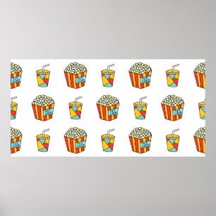 Affiche Bright seamless pattern with food for watching mov
