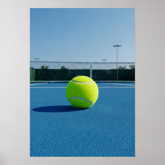 Affiche Bright Tennis Ball on Blue Court View