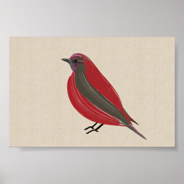 Affiche Bright Tropical Bird Red Tanager sur toile en lin (Devant)
