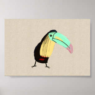 Affiche Bright Tropical Bird Toucan sur toile lin