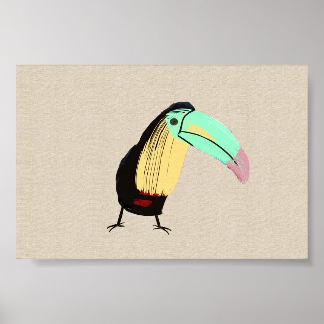 Affiche Bright Tropical Bird Toucan sur toile lin (Devant)