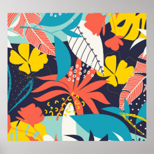 Affiche Bright Tropical Feuilles Dark Motif