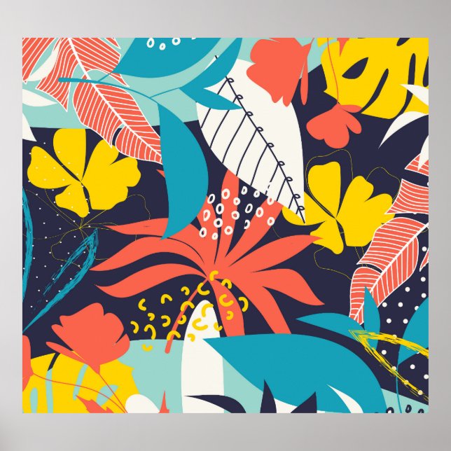 Affiche Bright Tropical Feuilles Dark Motif (Devant)
