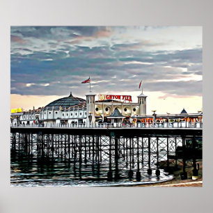 Affiche Brighton Pier et ciel nuageux Peinture numérique