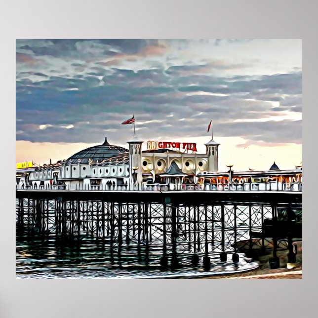 Affiche Brighton Pier et ciel nuageux Peinture numérique (Devant)