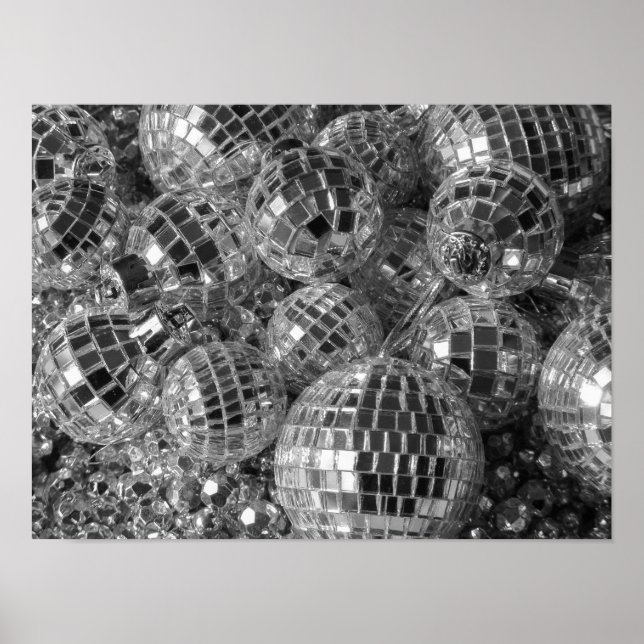 Affiche Brillant Boule Disco Ornements noir et blanc Photo (Devant)
