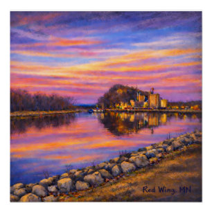 Affiche brillante Barn Bluff, Red Wing au coucher