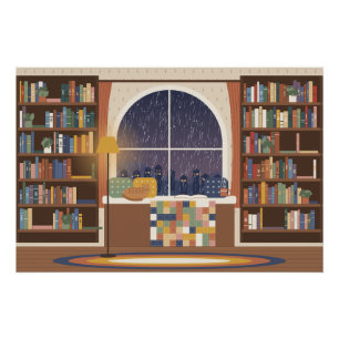 Affiche brillante coin de lecture pluvieux