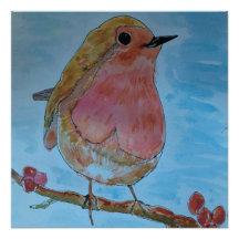 Affiche brillante couleur eau Robin Red