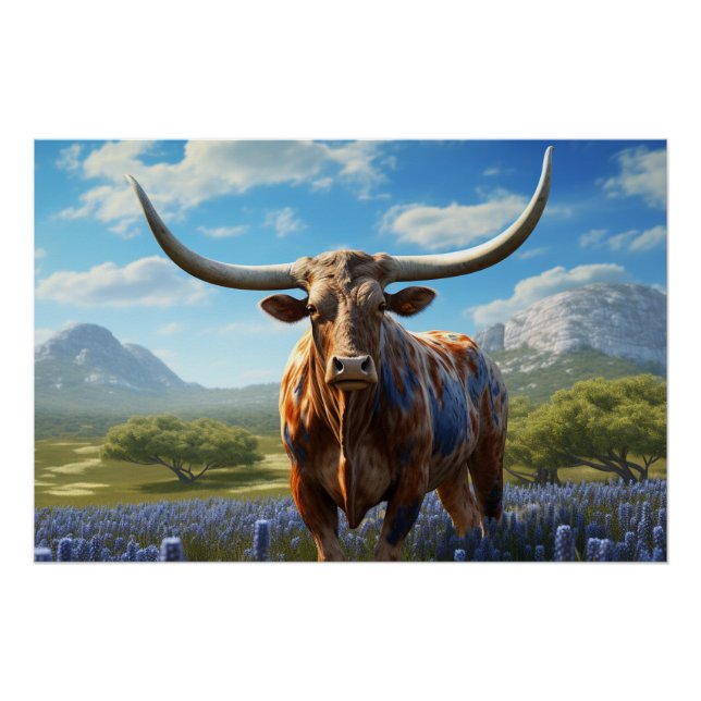 Affiche brillante d'art mural Texas Longhorn (Devant)