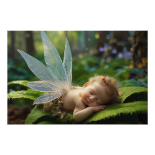 Affiche brillante de bébé fée dans la forêt magiqu