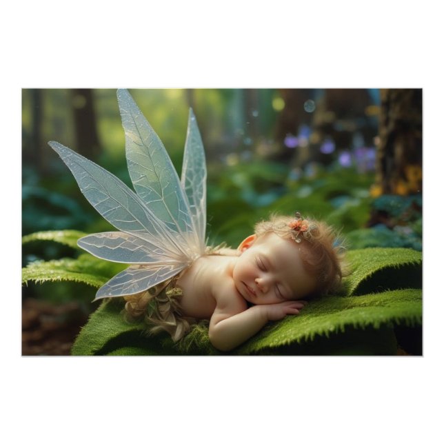 Affiche brillante de bébé fée dans la forêt magiqu (Devant)