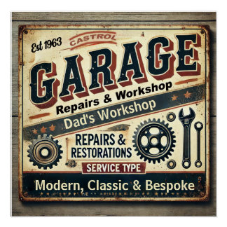 Affiche brillante de garage vintage personnalisabl